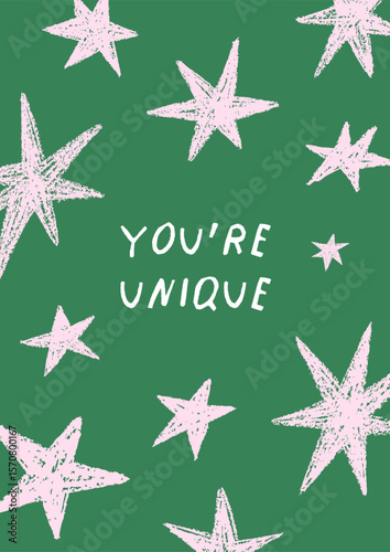 Stars, framed poster background. Modern doodle-style card with inspirational ...