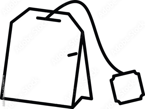 Tea Bag Vector Silhouette with String and Tag – Minimalist Beverage Icon for Drink Graphics, Kitchen Branding, and Organic Design Themes