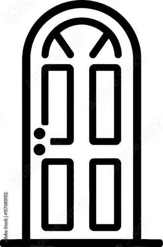 Arched Door Silhouette Vector Illustration – Minimal Architectural Icon with Panel Design and Round Windows for Home, Decor, and UI Graphics