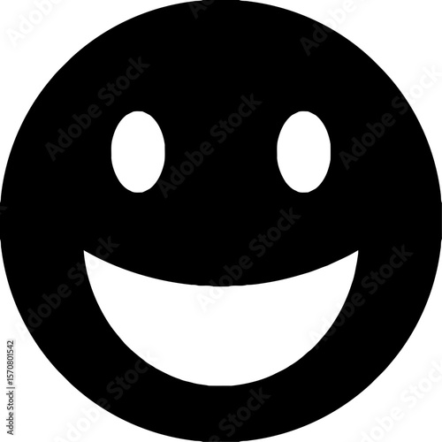 Minimalist Smiley Face Vector in Black and White – Cheerful Icon with Oval Eyes and Crescent Smile for Emo Designs, Stickers, and UI Graphics