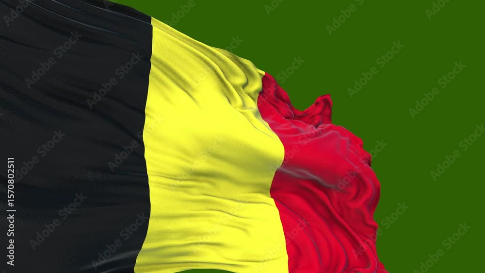 flag of Belgium. close up of the belgium flag blowing in the wind. belgium flag loop. green screen
