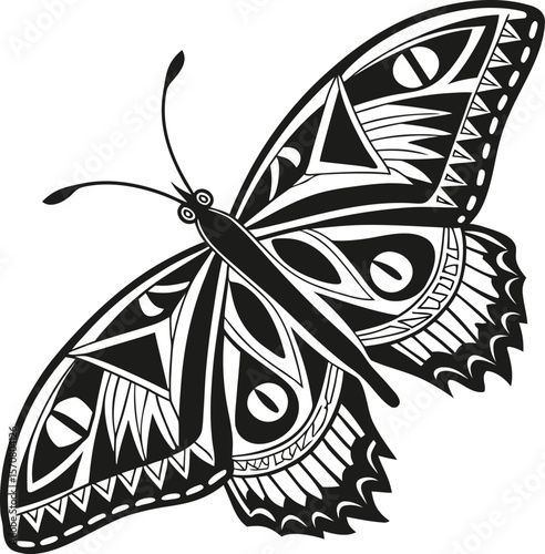 Vector art of a decorative butterfly with ornate patterns isolated on white background