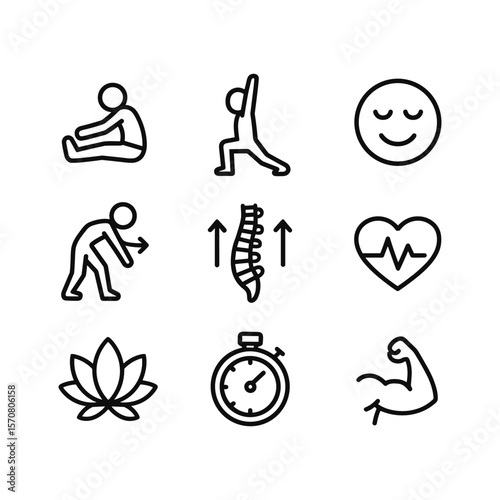 Wellness and stretching vector icons. Outline symbols. Line design