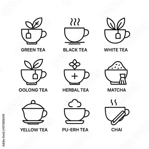 Asian tea culture tradition vector icons. Outline symbols. Line design