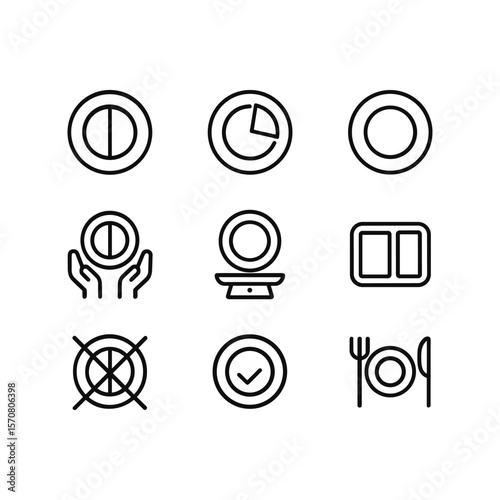 Healthy eating portion balance vector icons. Outline symbols. Line design