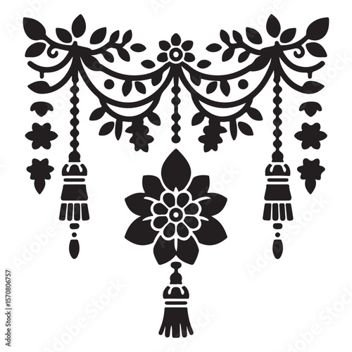 Silhouette vector of hanging floral festoon used in Indian festival decor