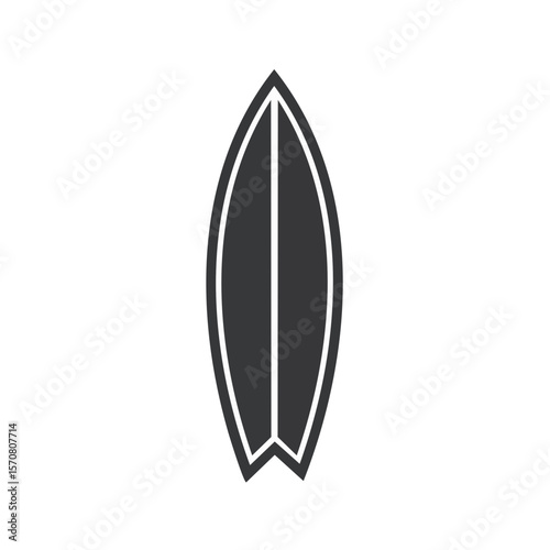 Simple Surfboard Icon - Dark Gray Surfboard with White Outline Isolated on Black Background