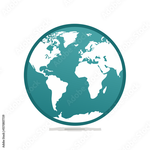 Illustration of teal world globe with continents on black background