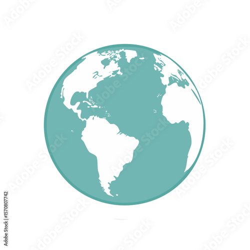 Earth globe illustration shows continents, in white and light blue against a black background. World environment or climate concept