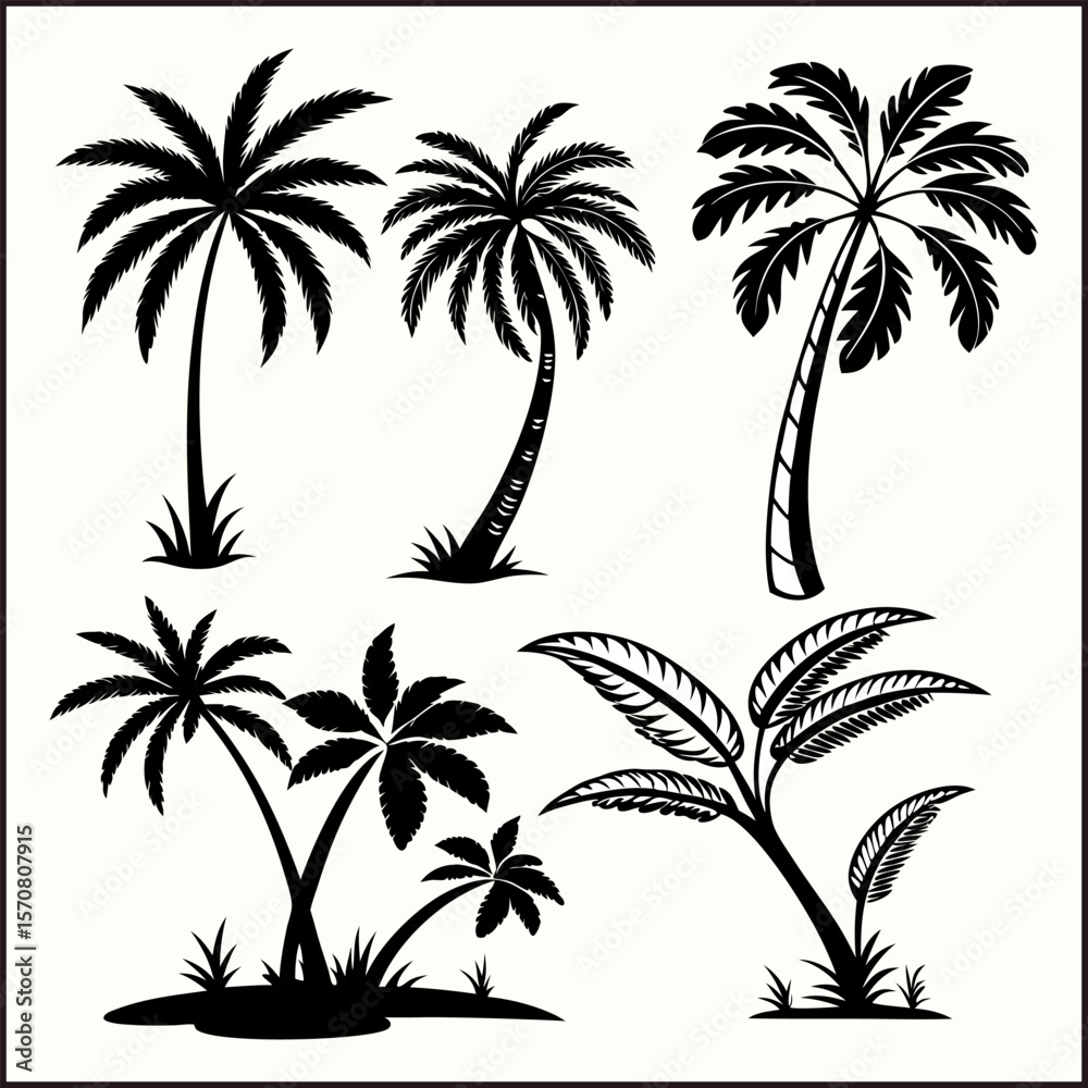 Fototapeta premium Silhouettes palm tree illustration