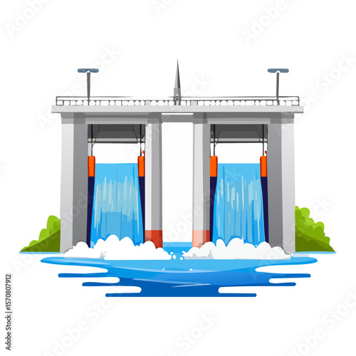 Hydroelectric Dam Illustration: Power Generation and Water Control