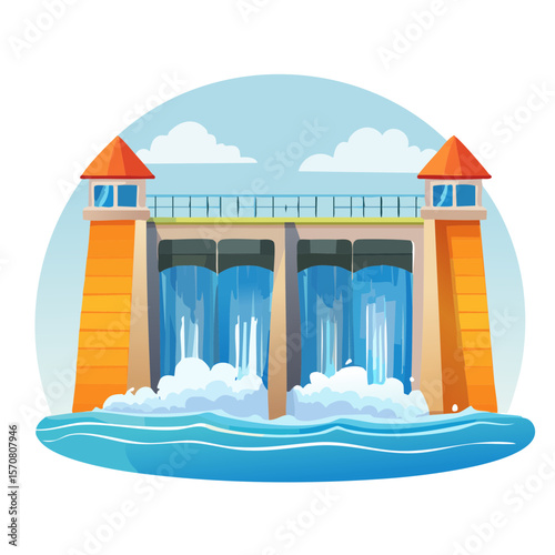 Cartoon Dam Illustration - Vector Graphic
