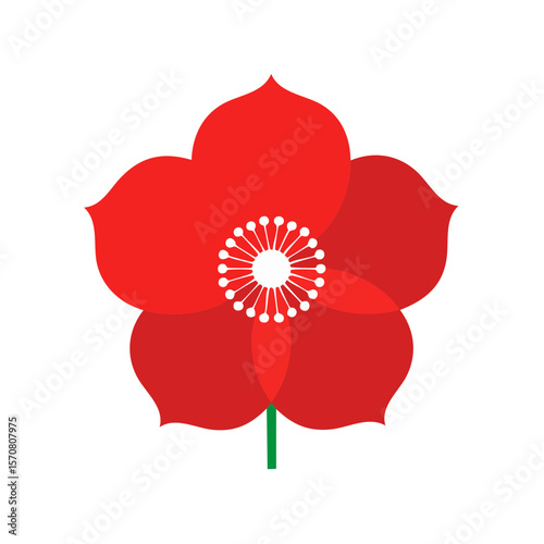 Stylized Red Flower Illustration with White Center on Black Background
