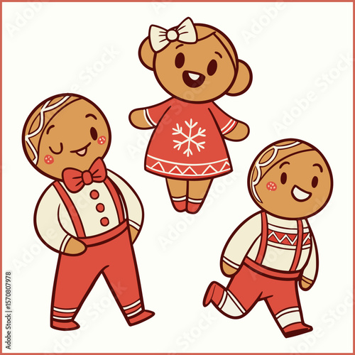 Hand drawn gingerbread man cookies collection