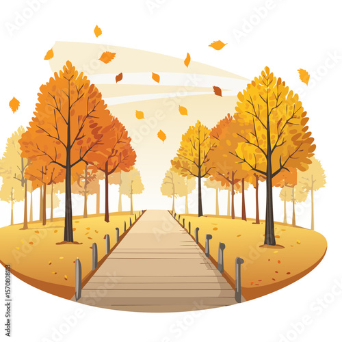 Autumn Walkway: A Tranquil Path Through Falling Leaves