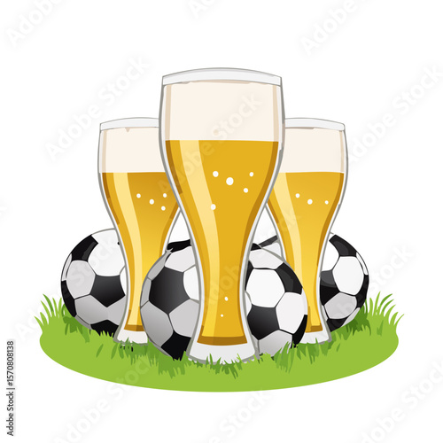 Beer and Soccer Balls Illustration Celebrating Football Season