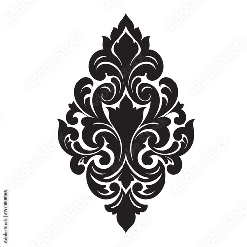 Elegant black damask pattern design isolated on a white background for versatile usage