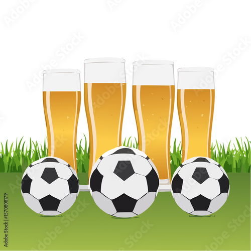 Beer and Soccer Balls on the Grass