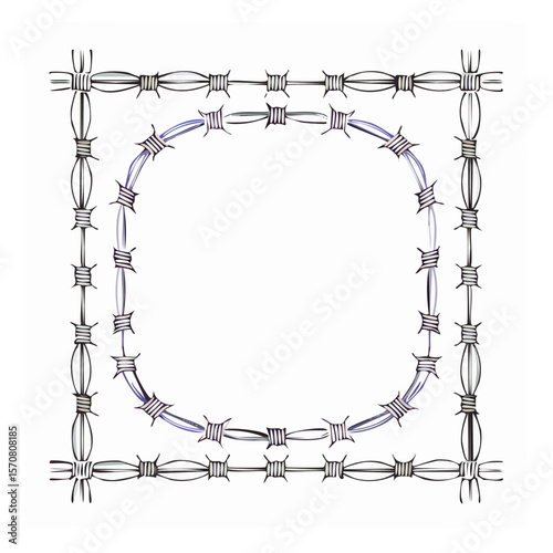 Barbed Wire Frame: Square and Circle Border Design Element