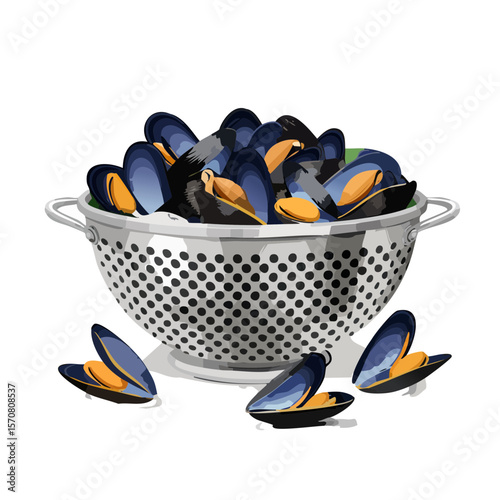 Mussels in a Colander: Fresh Seafood Ready to Cook