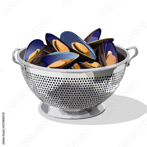 Steamed Mussels in a Colander: A Seafood Delight