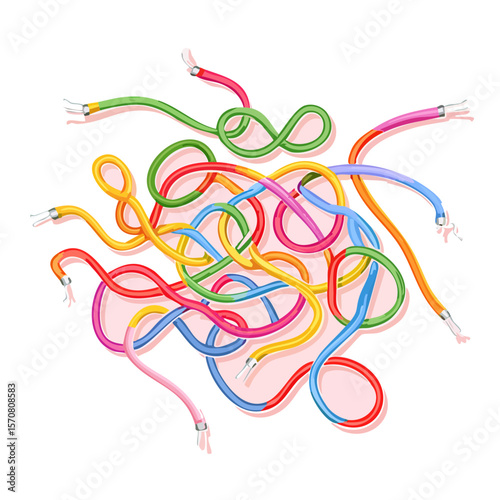 Tangled Web of Colored Cables Illustration for Organization Solutions