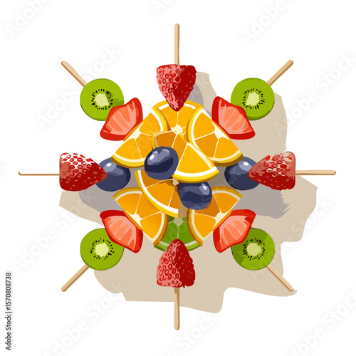 Colorful Fruit Skewers with Orange, Strawberry, Kiwi, and Blueberries