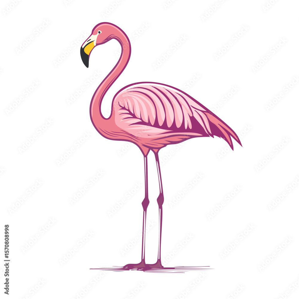 Fototapeta premium Stylish pink flamingo illustration. Tropical bird concept art. Exotic wildlife design element. Summer avian icon for greeting cards and decor.