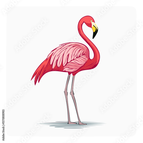 Illustration of a vibrant pink flamingo standing tall tropical bird species wildlife nature exotic avian creature