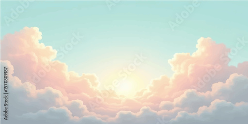 Beautiful heart-shaped white clouds drift in the bright blue sky, a perfect sunny day in nature's high atmosphere
