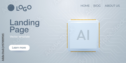 Web banner AI chip on circuit board. Technology background. CPU processor on tech bg. Computer microchip on motherboard. Vector illustration