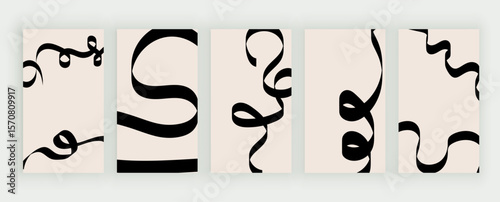 Background for stories with curved ribbon shapes, minimal abstract style, concept of playful decoration
