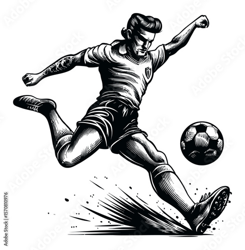 Dynamic Hand-Drawn Illustration of a Soccer Player Kicking a Ball