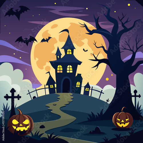 halloween background with haunted house