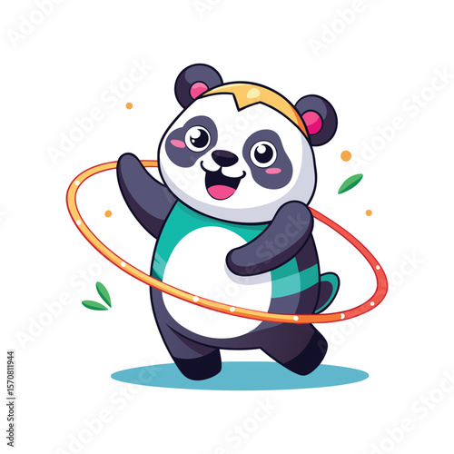 Funny Panda Stuck in Hula Hoop Vector Illustration – Cute Animal Humor Clipart on White Background for Kids and Merch
