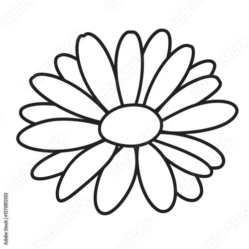 Simple outline illustration of a daisy flower in black and white for various design elements.