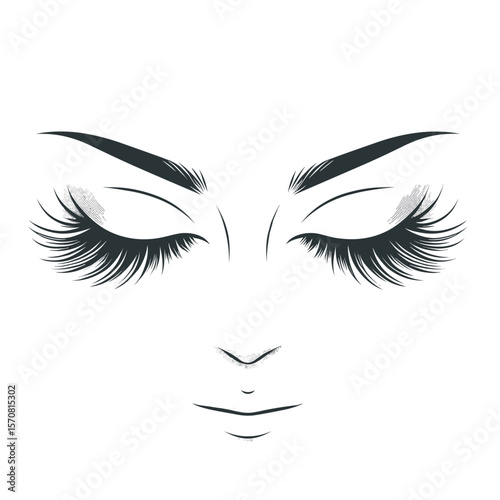  Woman’s closed eyes with lashes and lips minimal black illustration