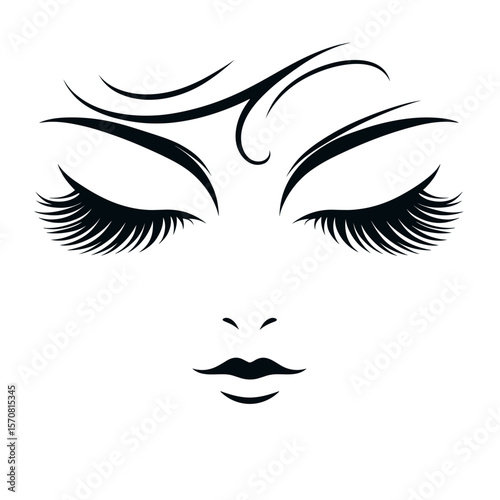  Woman’s closed eyes with lashes and lips minimal black illustration