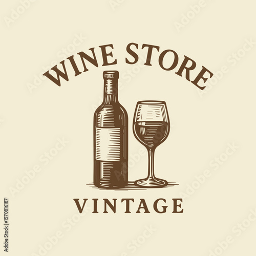 Elegant Vintage Wine Store Design Classic Bottle and Glass Graphic