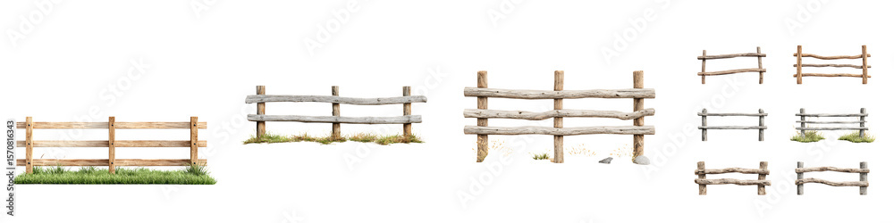 Obraz premium Rustic Wooden Fences Isolated on White Background