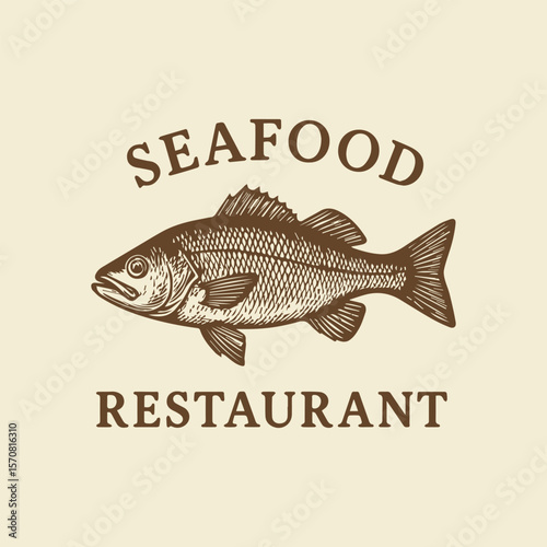 Vintage Style Seafood Restaurant Logo Design with Elegant Fish Graphic