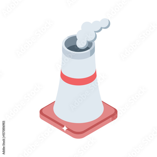 Trendy isometric style icon of smoke-releasing factory chimney