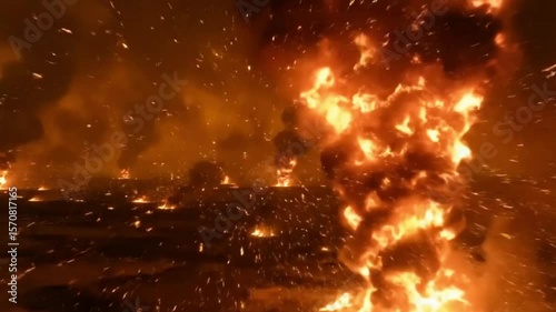 Wallpaper Mural Dancing Fire Tornadoes in Scorched Desert Under Dark Amber Sky with Trailing Embers Torontodigital.ca