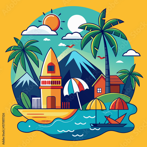 tropical island with palm trees