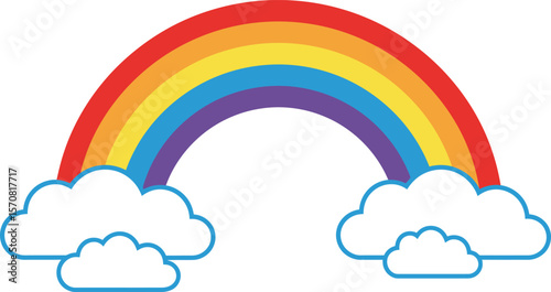 Minimalist Colorful Rainbow with White Cloud Elements, Simple Flat Vector Illustration for Kids and Educational Use