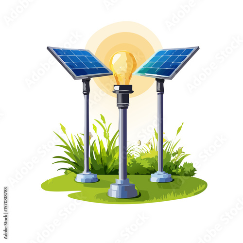 Solar Panel Lamp with Light Bulb Illustration