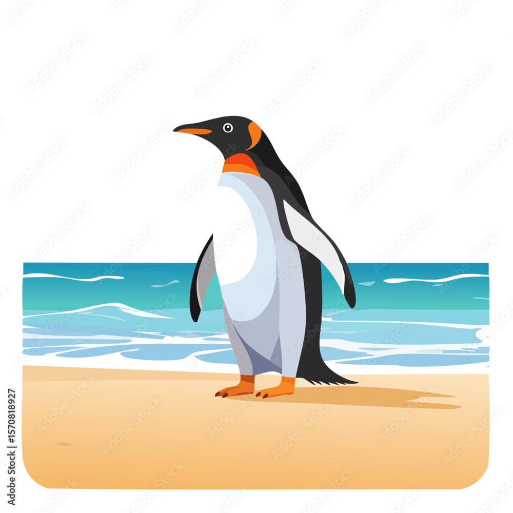 Naklejka premium Penguin on the Beach Illustration