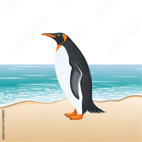 Majestic Emperor Penguin on a Sandy Beach Illustration