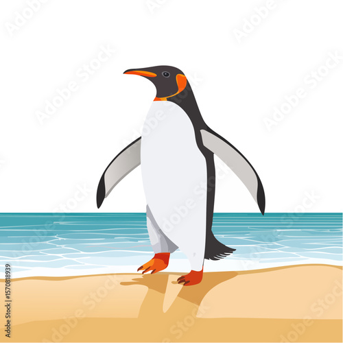 Elegant King Penguin on the Beach Illustration