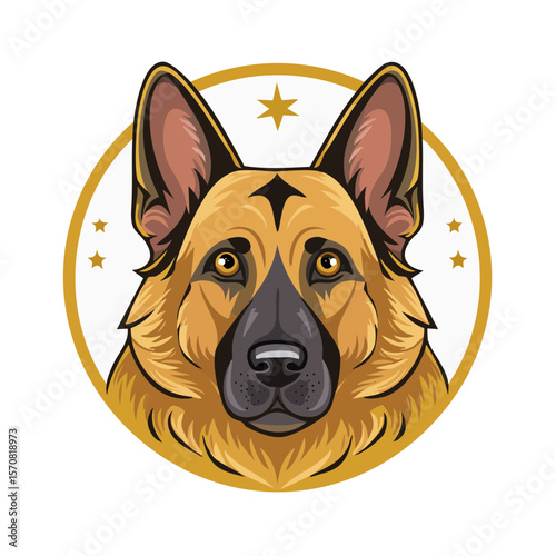 Majestic German Shepherd Head Illustration with Starry Accents